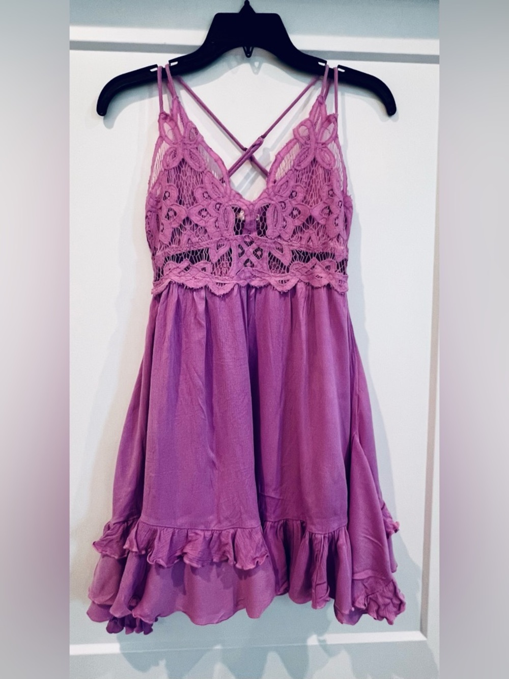 Boho Lace Babydoll Mini Cottagecore Lavender dress S